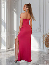 ADYCE Strapless Ruched High Slit Zipper Bodycon Dress For Dance Party